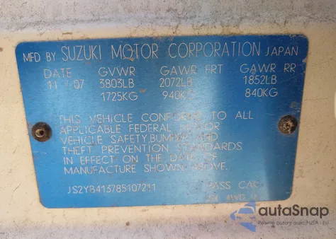 2008 Suzuki Sx4 Convenience/Touring from USA, damaged, VIN JS2YB413785107211